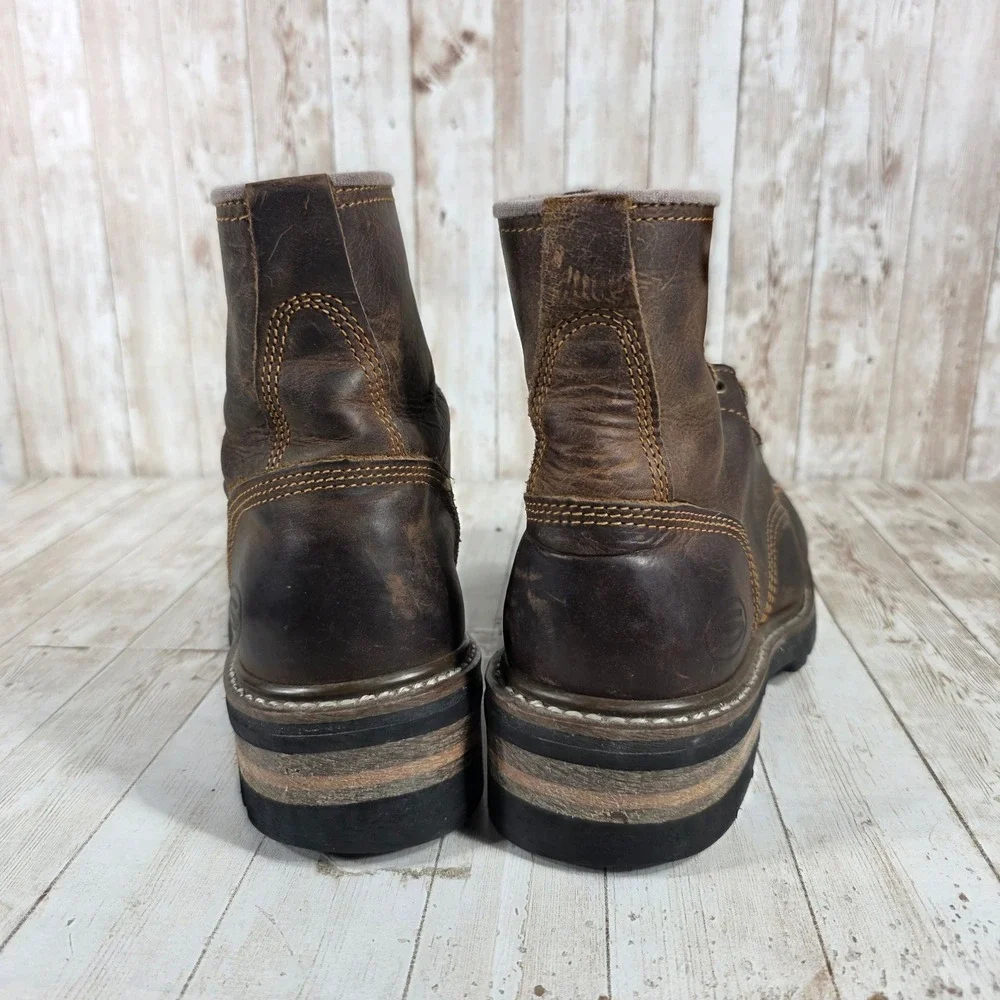 Mens Brown Leather Lace Up Work Boots Rugged Durable Construction‎ Size 9